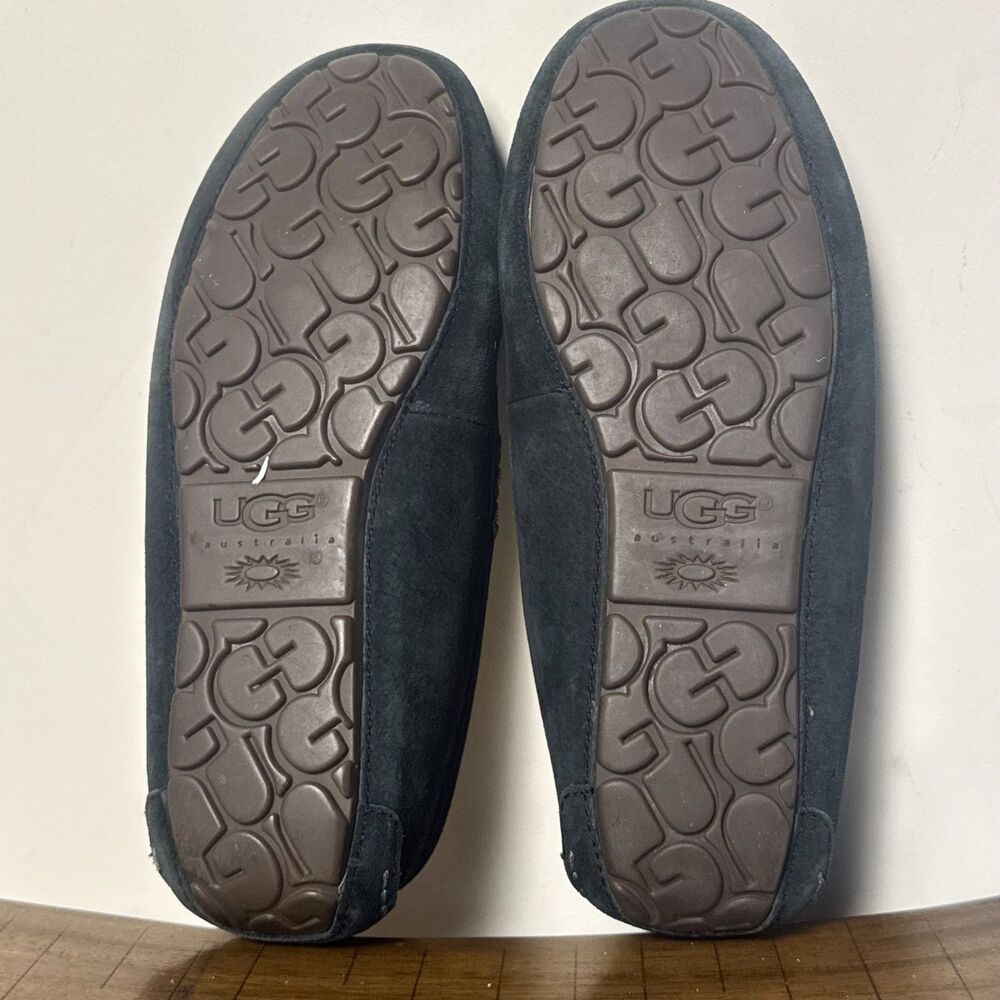 UGG Black Suede Slippers Women 8 Moccasin Shearling Lined Cozy House Shoes - Picture 5 of 11